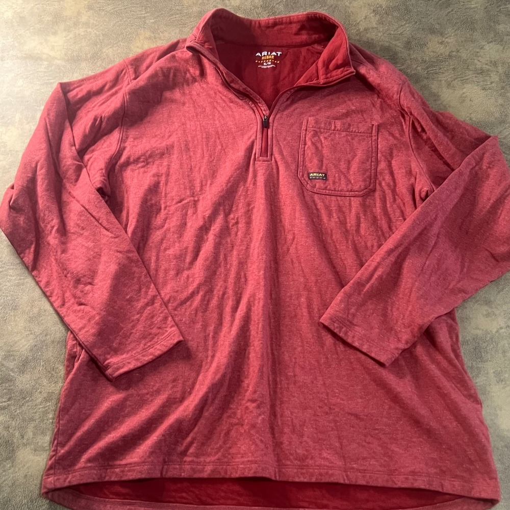 Ariat Rebar Quarter Zip Pullover Mens XL Red Heathered Long Sleeve Work Shirt